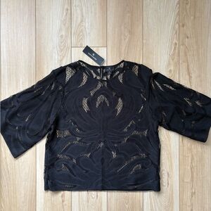 Worthington Black Lace Boxy Short Sleeve Top